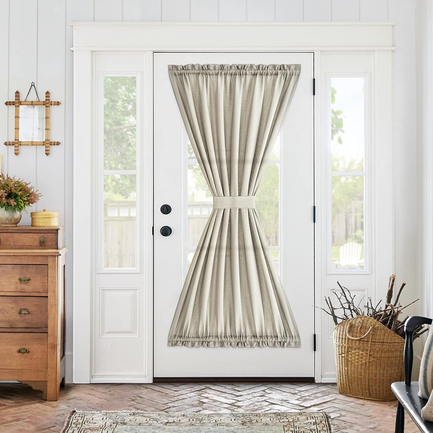 French Door Curtain Panels – Beige 72 Inch Privacy Light Reducing Textured Door