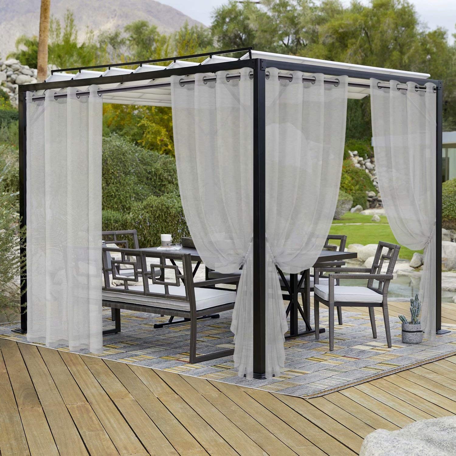 Burlap Linen Look Outdoor Curtains for Patio – 2 Panels Waterproof Sheer Curt…