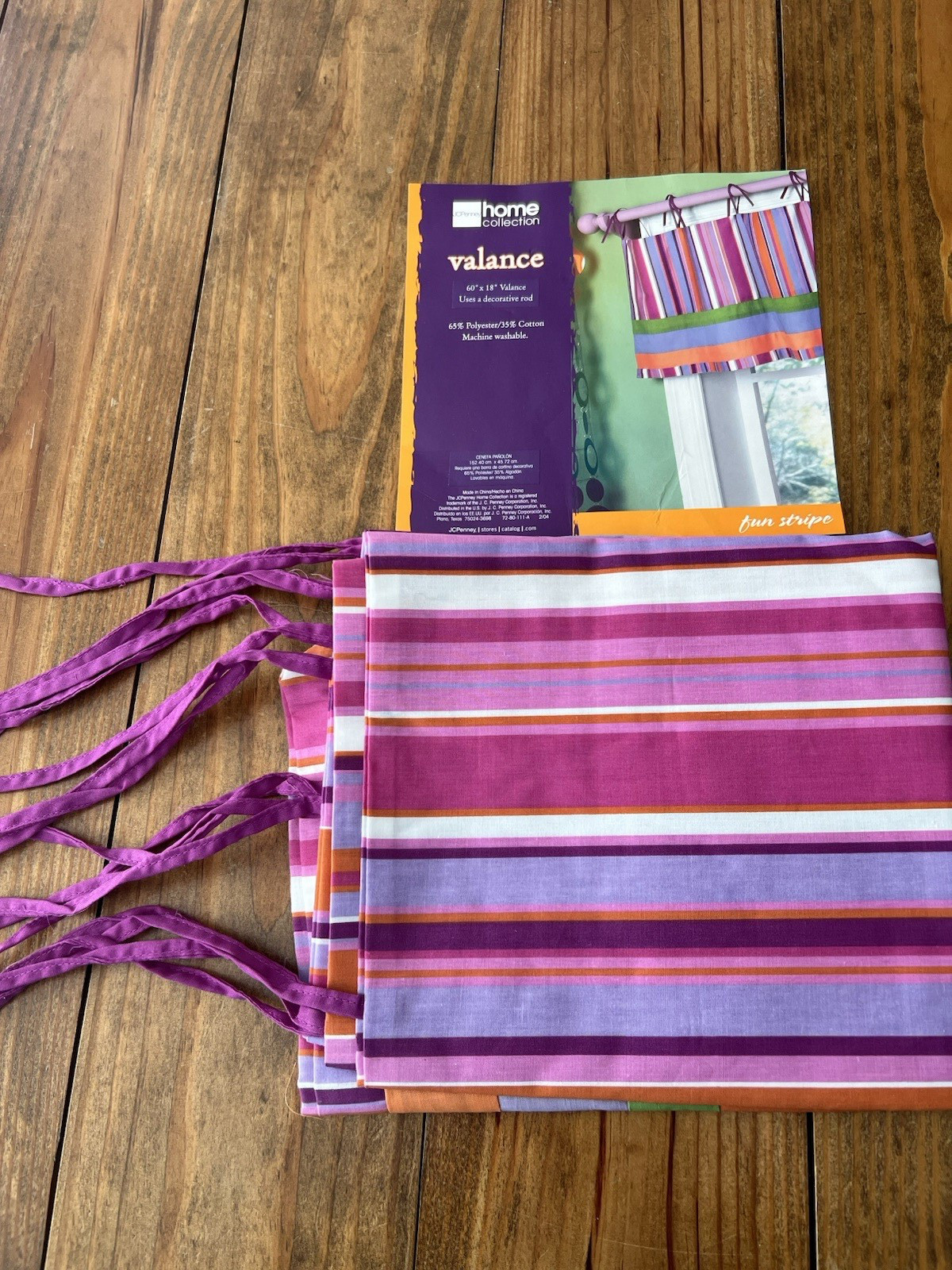 JC Penney Home Collection Tie-On Valance 60×18 Fun Stripe Pink Purple Washable