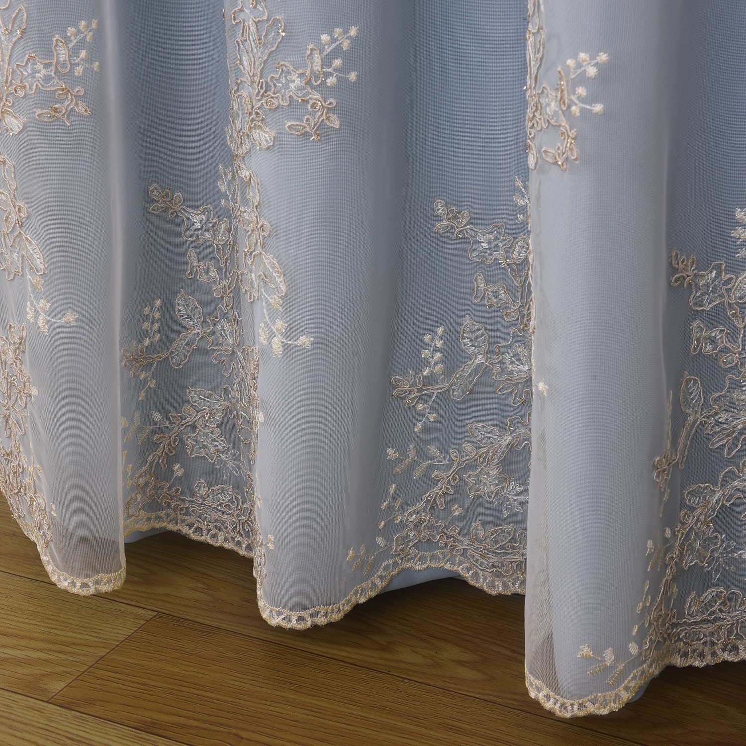 2Panels 52x96in Blue Double Layer Curtains Embroiered Sheer, Grommet Drape