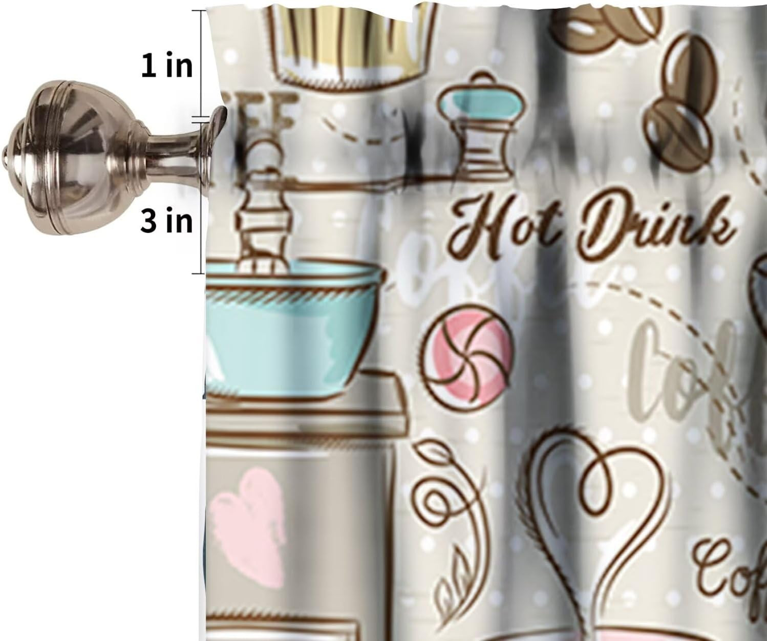 Modern Coffee Valance Curtain Vintage Espresso Machine Cupcakes Beans Design, Ro