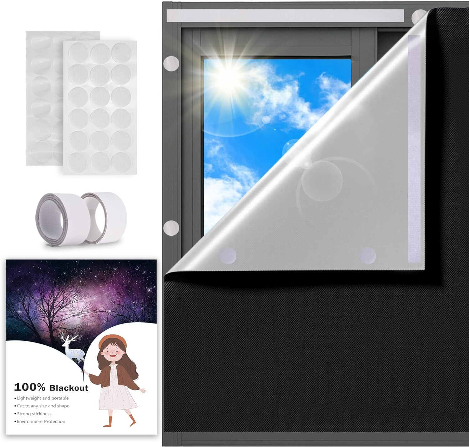 Portable Blackout Windows Curtain No Drill Blackout Curtains Shade 100% Blackout