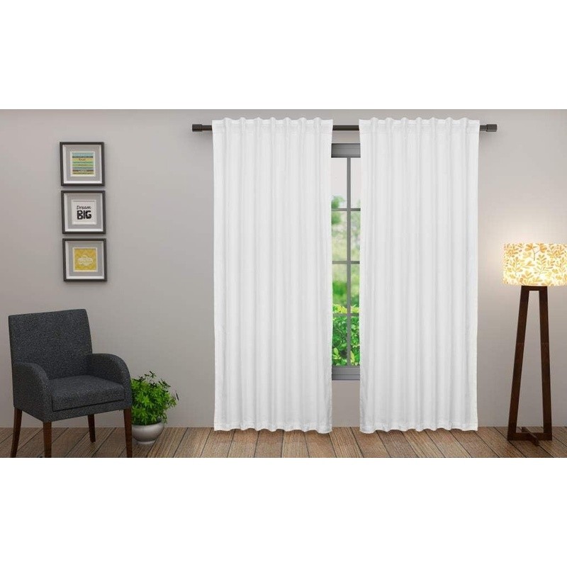 White Cotton Tab Top Curtains Panels Light Filtering W/ Tie-Backs Durable New