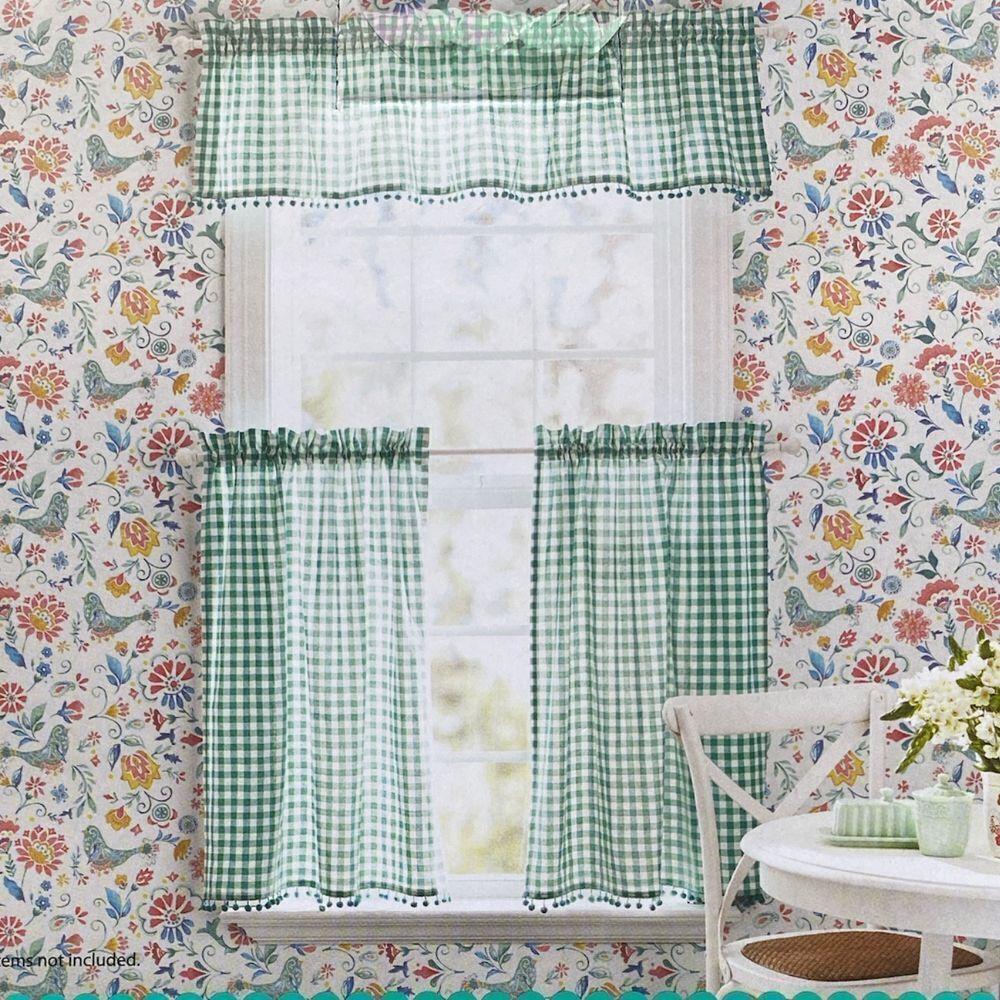 The Pioneer Woman Charming Check Gingham, Small Window 3 piece Curtain Set New!