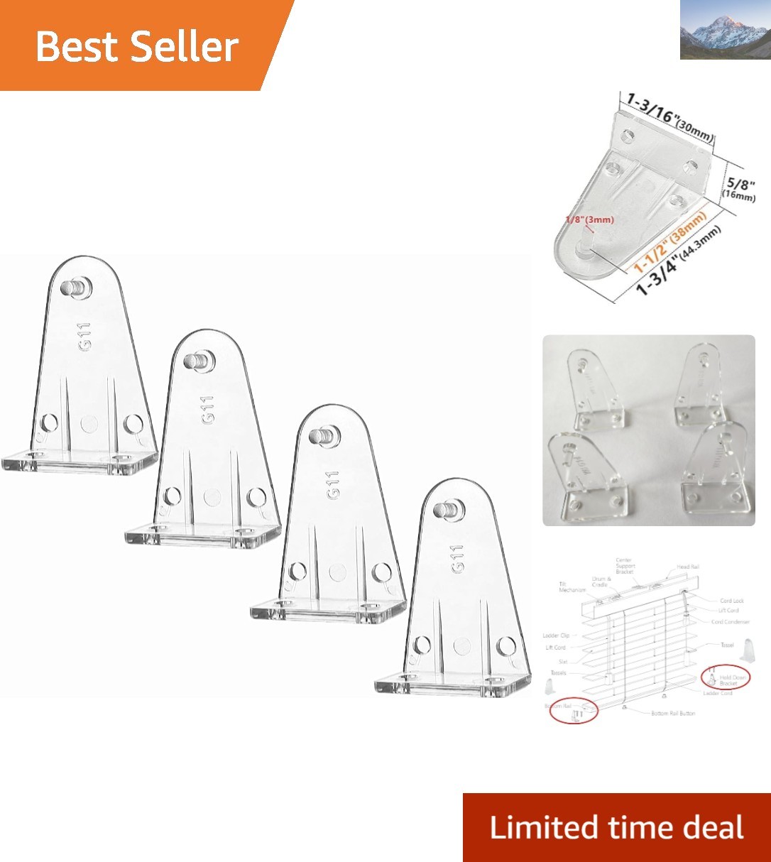 Clear 4-Piece Hold Down Brackets for High Profile Blinds – Reliable & Easy Use