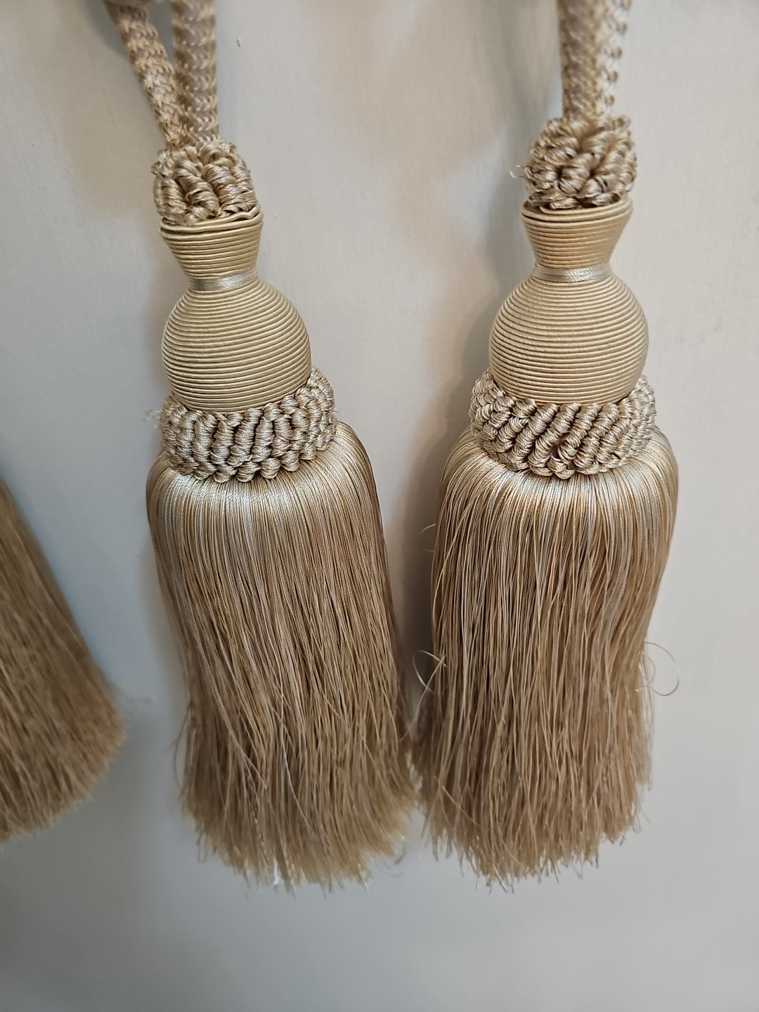 Large Elegant Window Tassell Tiebacks. Set of 4. Champagne color. Adjustable.