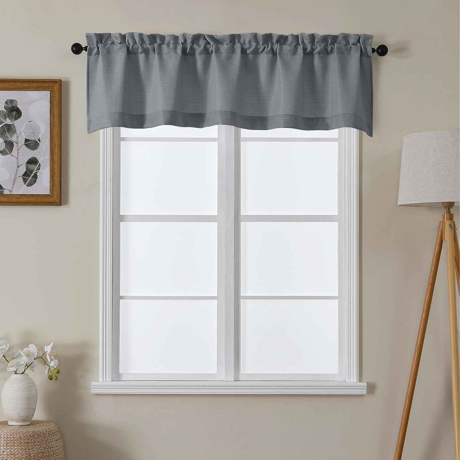 Dark Grey Valances for Windows 1 Piece, Light Filtering Kitchen Window Valance 1