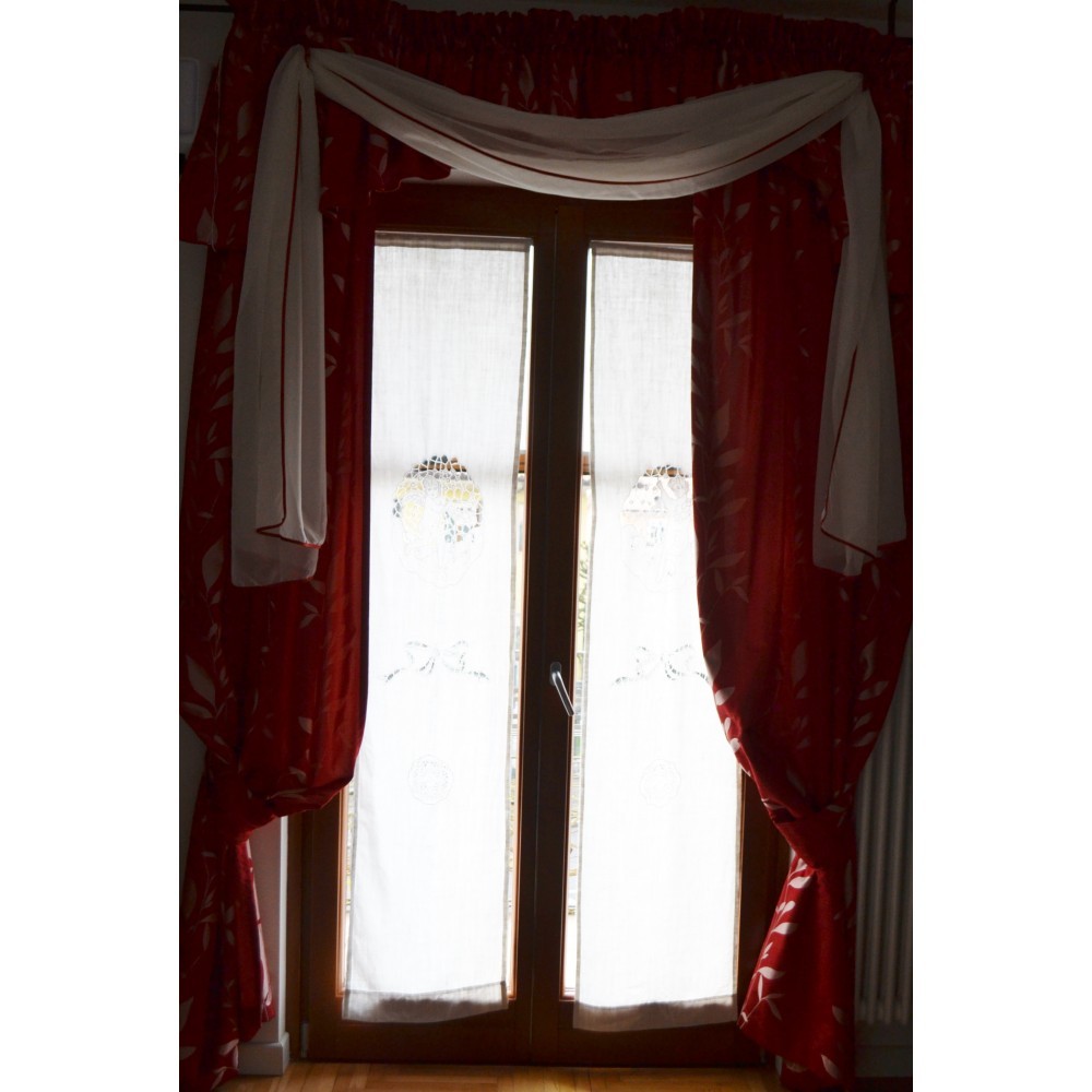 PAIR CURTAINS WITH MANTOVANA AND CLAMPS red-bordeaux alt. 265 cm