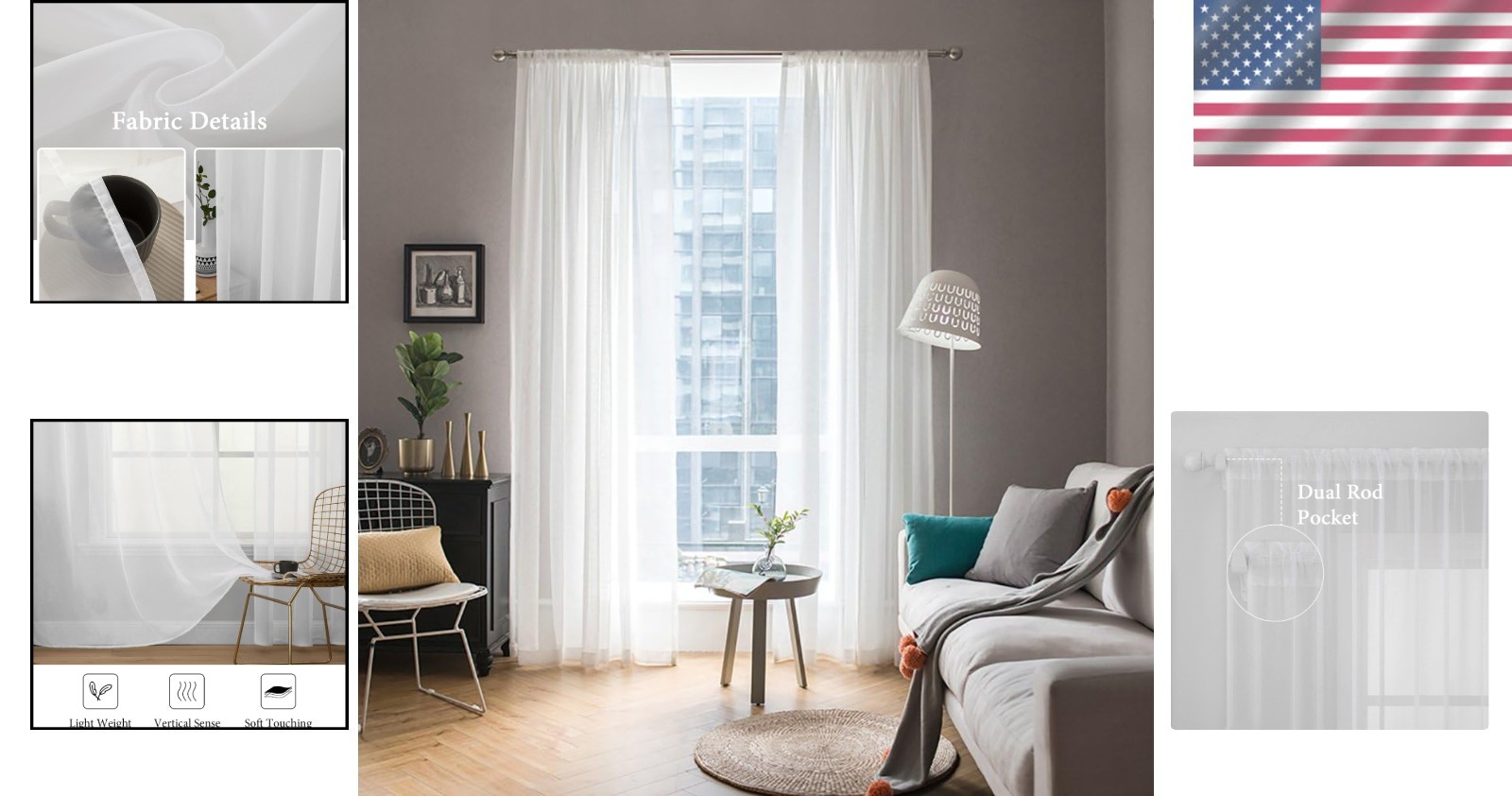 Lightweight 2-Pack 54″W x 84″L Sheer White Curtains – Contemporary Style