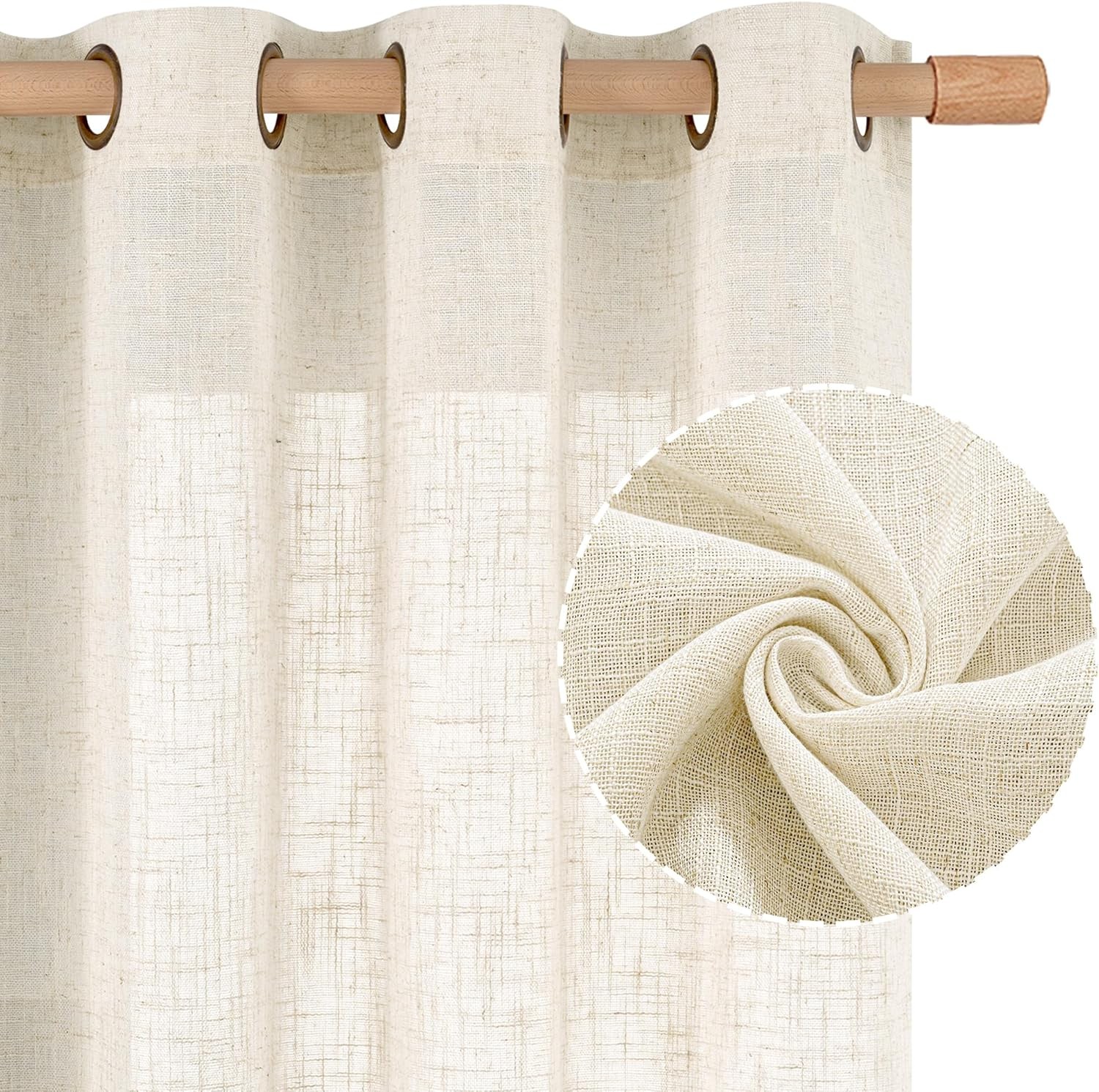 Natural Ivory Linen Semi Sheer Curtains 84 inch Length, Cream Light Filtering…