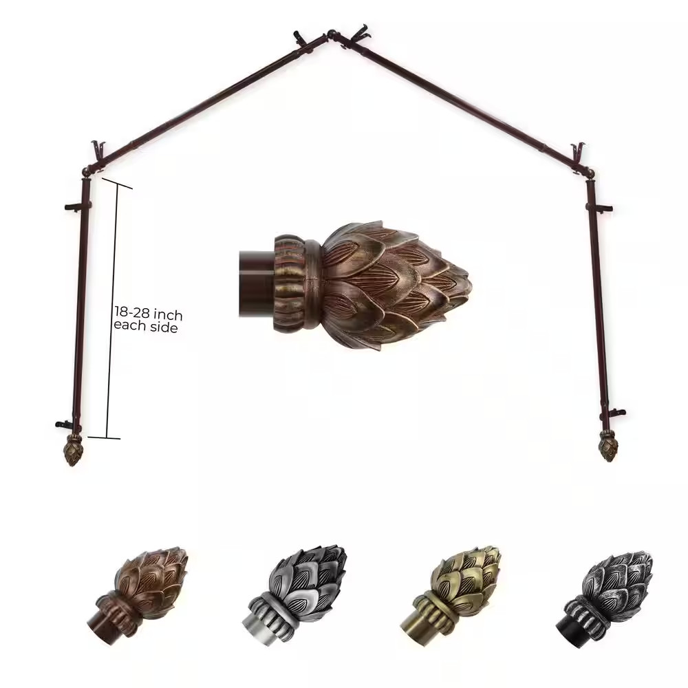 13/16″ Bud 4-Sided Bay Window Curtain Rod (18-28 Inch Each Side)-Cocoa