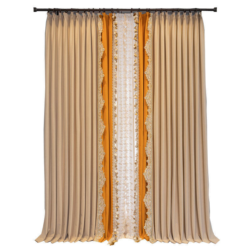high grade thick beige match orange villa velvet cloth curtain tulle drape C1229