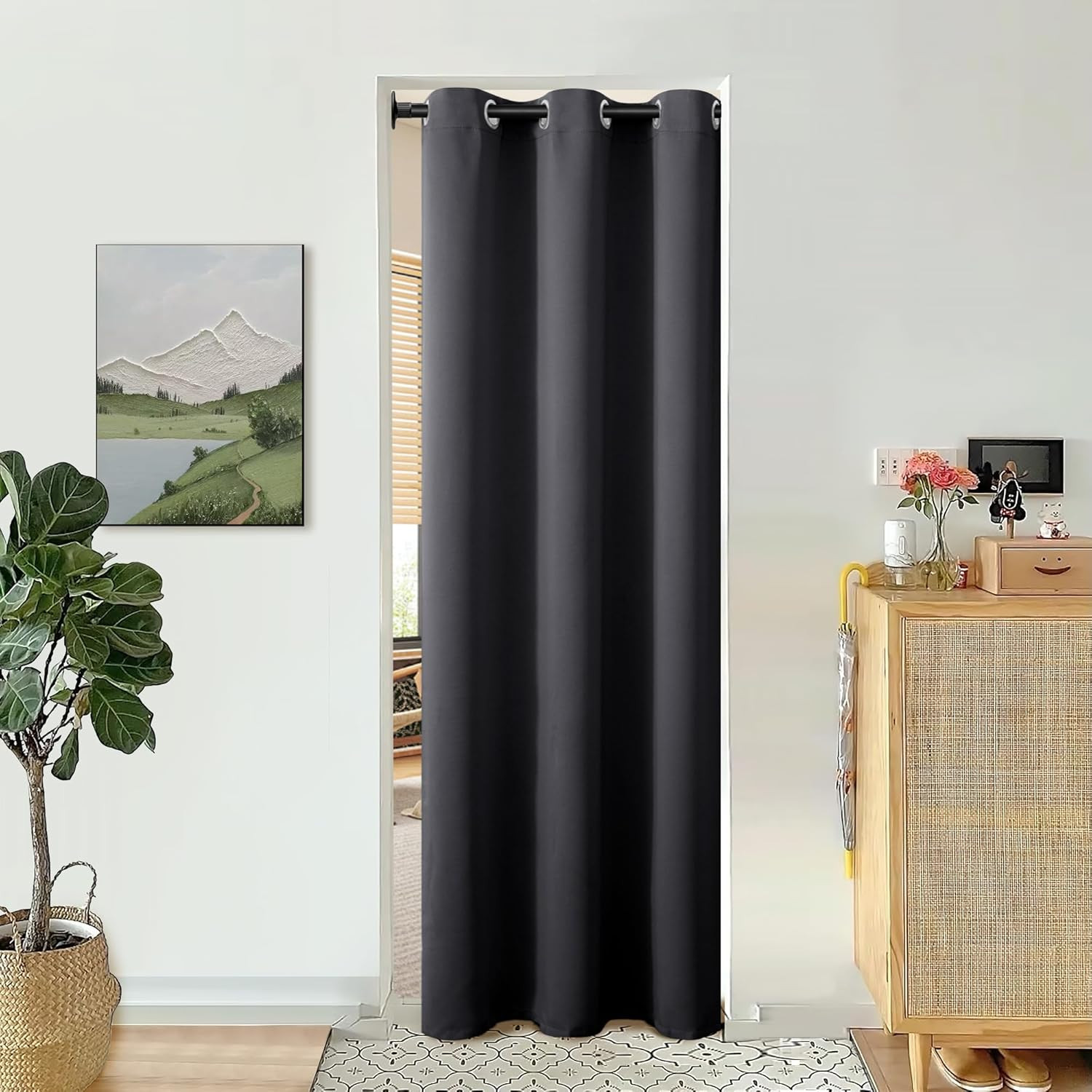 Thermal Insulated Blackout Door Curtain, Dark Grey, 34 x 80 Inch, 1 Panel
