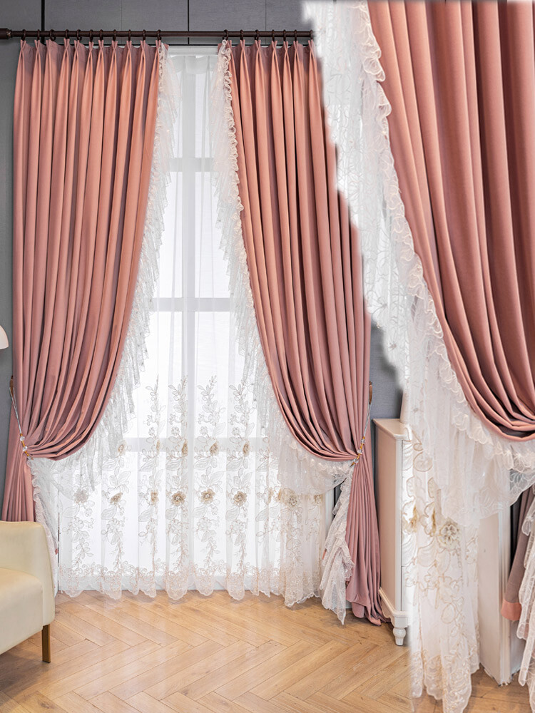 Elegant princess wedding pink thick flannelette velvet cloth curtain drape C1842