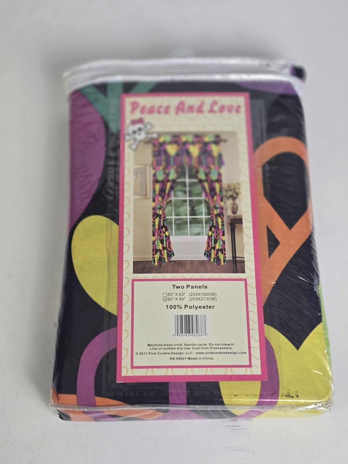 Window Curtains 2 Panel Set 80×84 Peace & Love Design New Rare Vintage Colorful