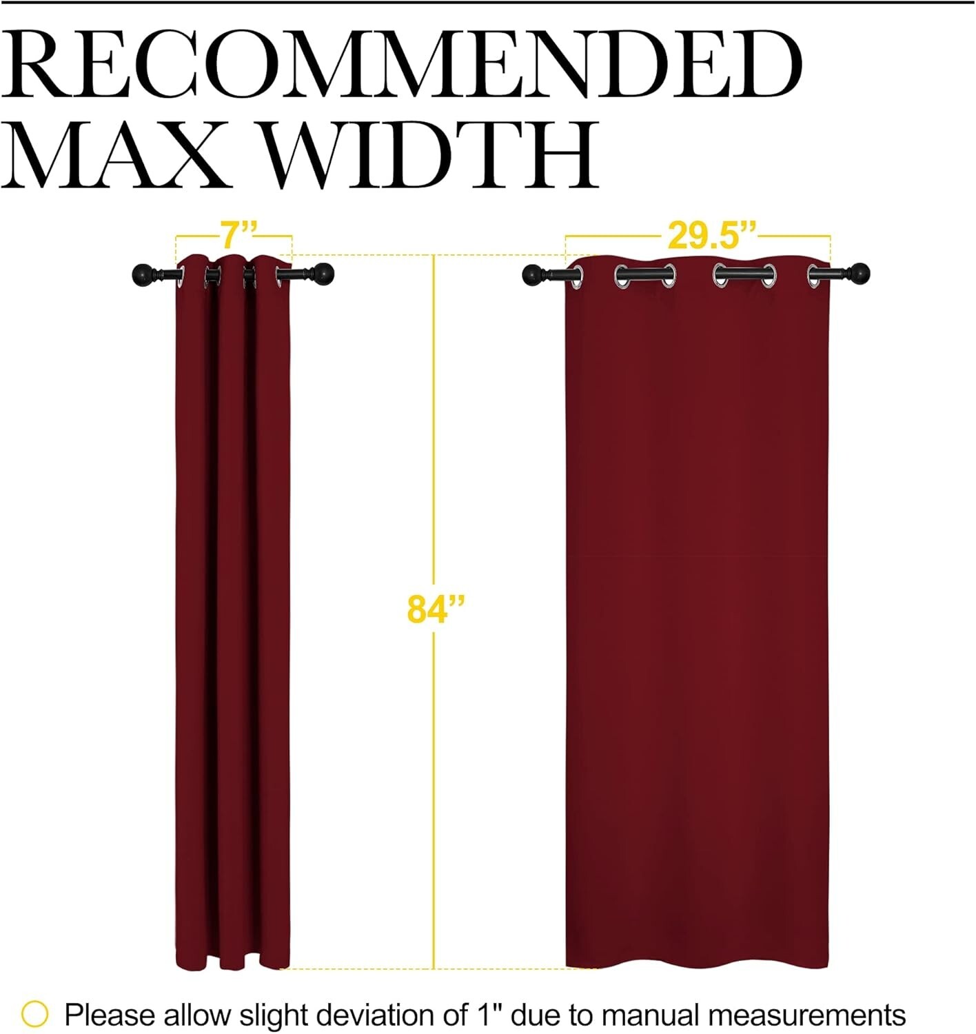 2 PCS Burgundy Red 84″L x 34″W Solid Grommet Darkening Curtains For Bedroom