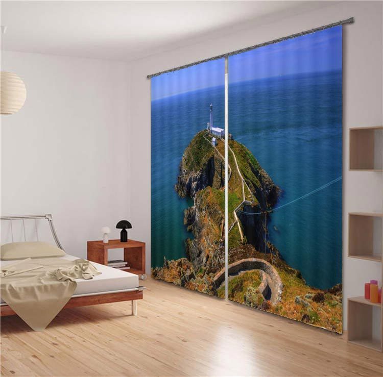 Lighthouses South Stack Walles 3D Blockout Photo Printing Curtains Draps Fabric
