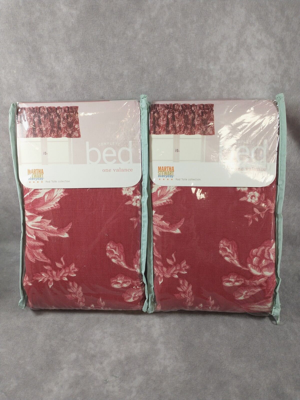 2 New 2002 Martha Stewart French Toile Red White Floral Blouson Valance 18X84