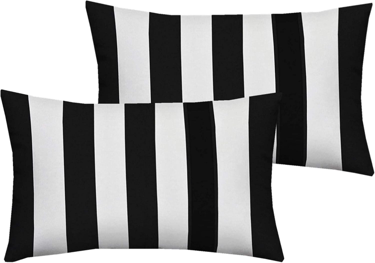 White and Black Stripe Set of 2 12X20 Inch Cotton Polyester Square Throw Pillow