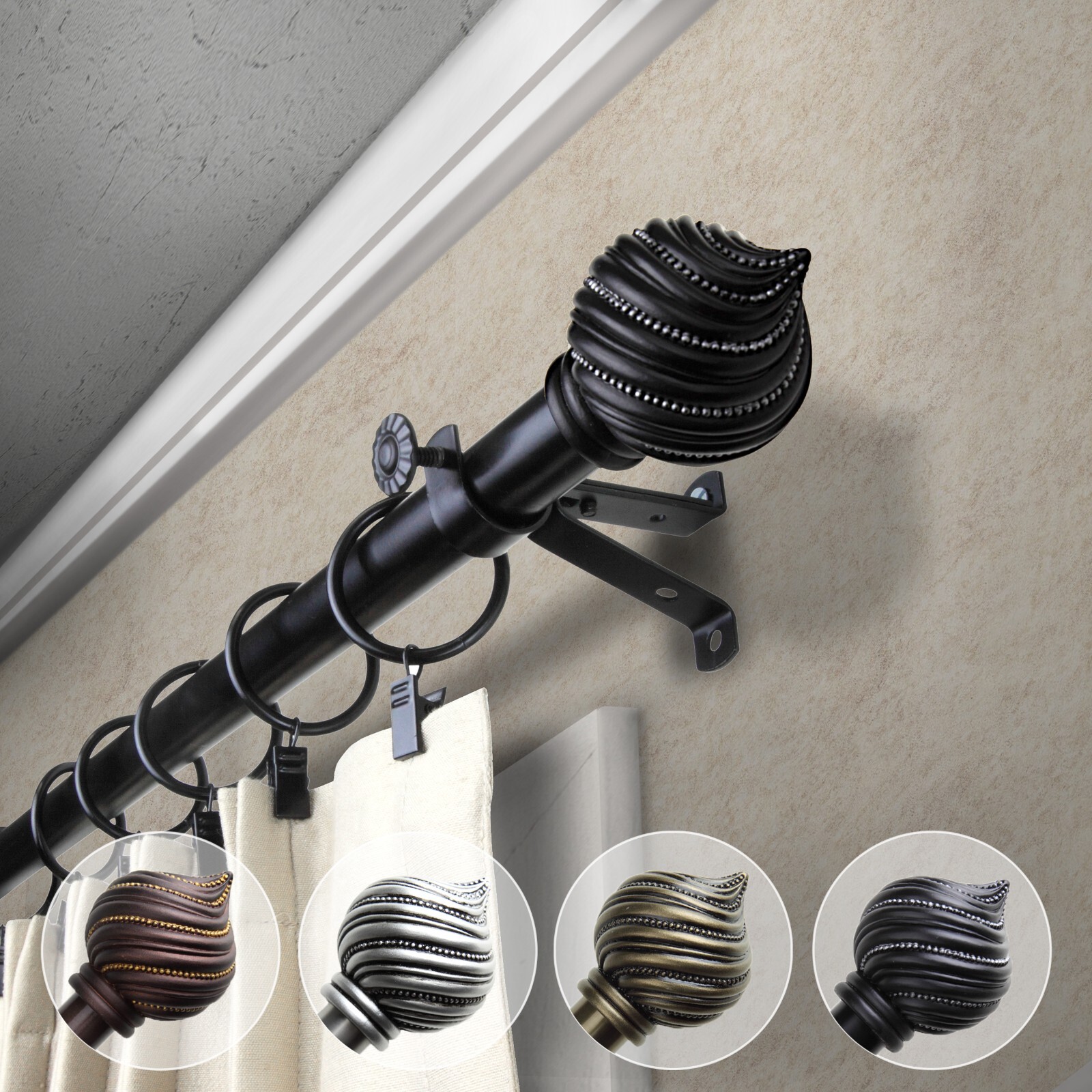 Posie 3/4” Adjustable Window Drapery Curtain Rod 18″-170″ (5 sizes, 4 colors)