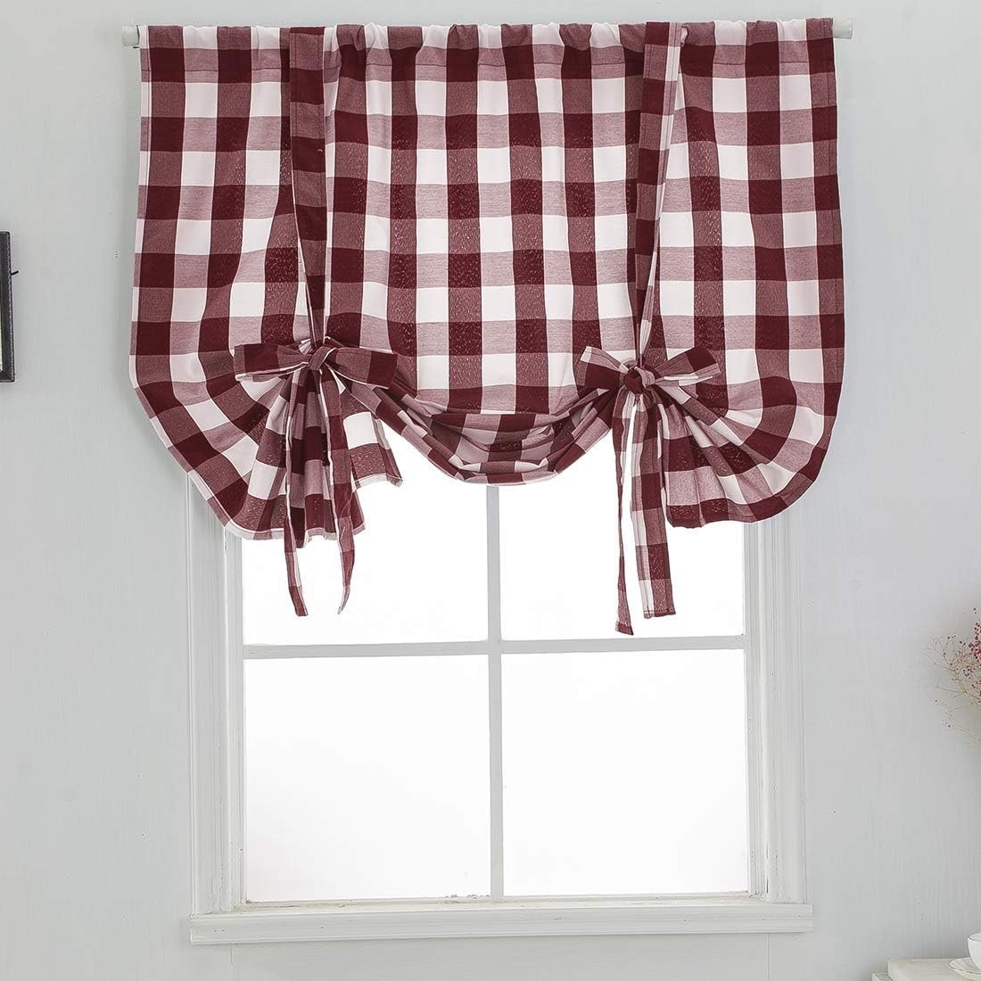 Buffalo Check Tie Up Curtains – Adjustable Balloon shade 60 x23 NEW