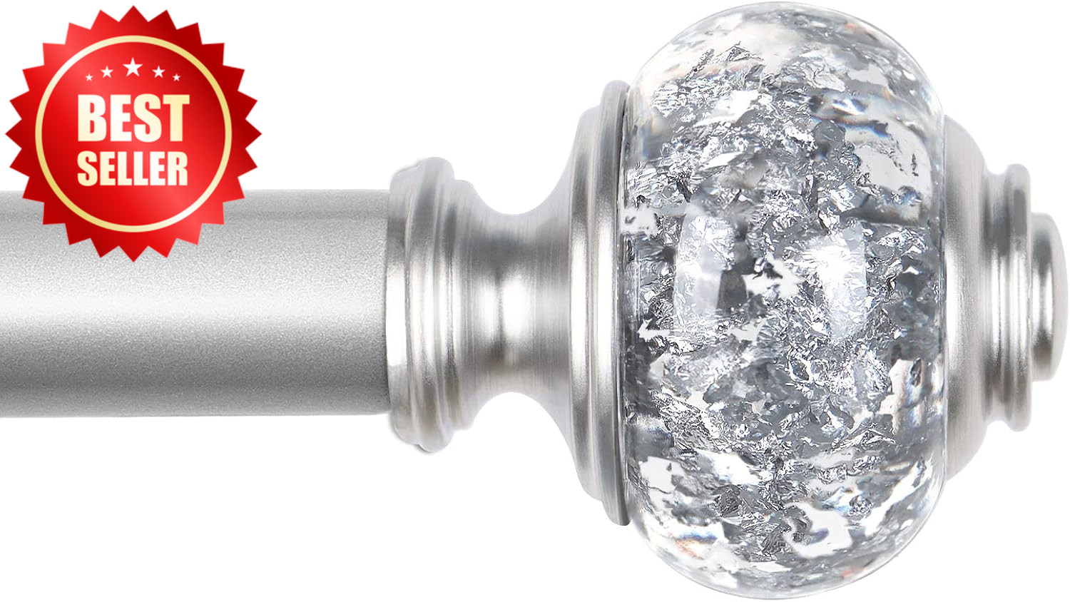 32-58″ Telescoping Splicing Curtain Rod 7/8″ Silver Translucent Finials US