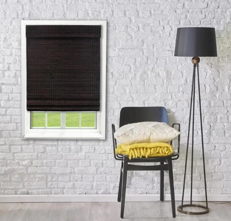 Farmhouse Espresso Cordless Flat Bamboo Roman Shade 34″W x 64″L NO HARDWARE