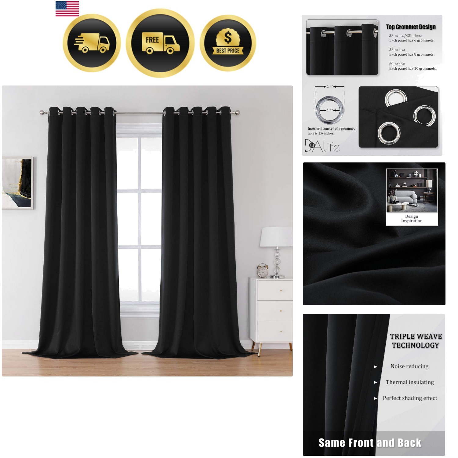 Black Blackout Curtain Panels/Drapes 60 Inch Wide by 120 Inch Length, 2 Panel…