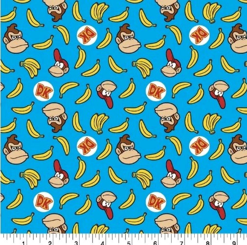 LINED WINDOW VALANCE CURTAIN 42 X 15 NINTENDO MARIO DONKEY KONG BANANAS BLUE