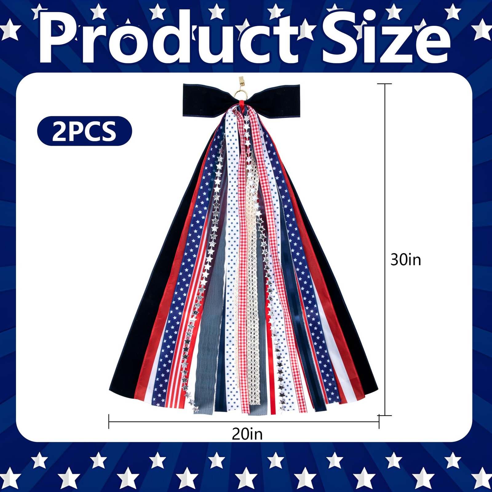 2 PCS Patriotic Assorted Ribbon Bow For Wreath 30×20 Inch Red White Blue