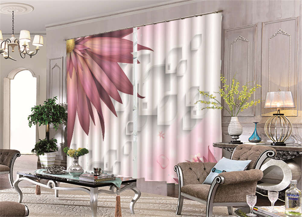 Purple Chrysanthemum 3D Curtain Blockout Photo Printing Curtains Drape Fabric