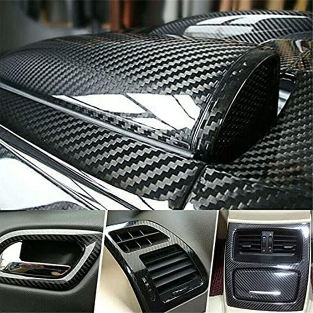 5D Glossy Carbon Fiber Vinyl Wrap Film Car Interior Exterior Stickers 12x60in