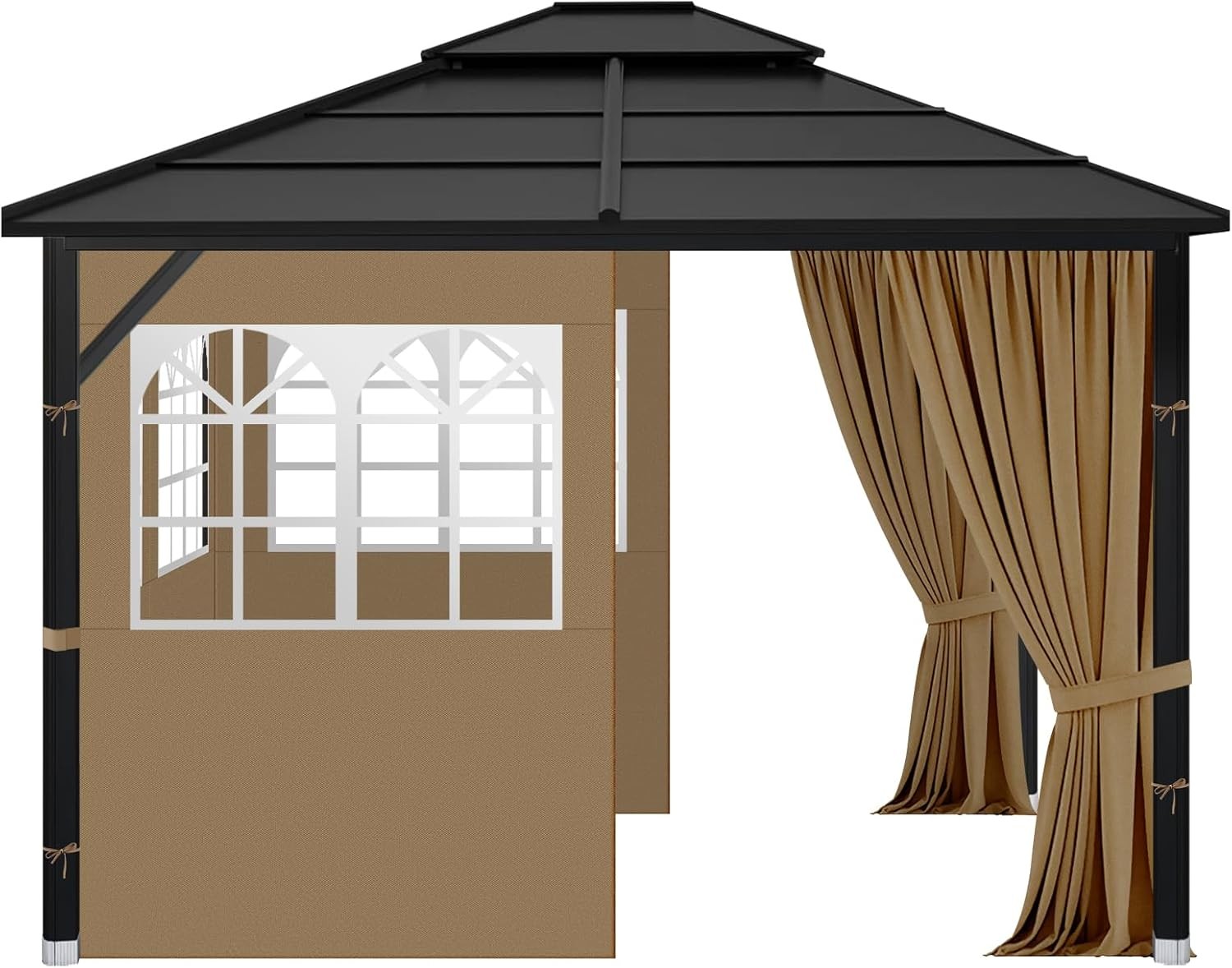 Gazebo Privacy Curtains 10′ X 10′ with PVC Windows, 4-Panels Side Wall with Zipp