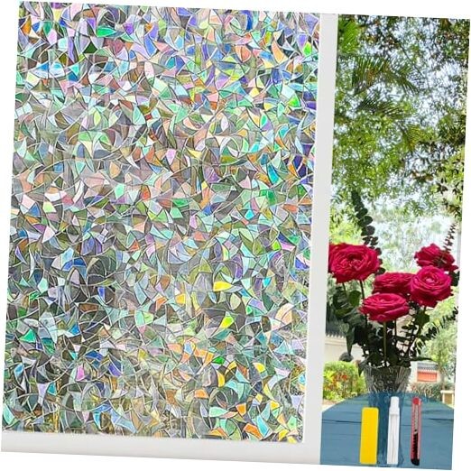 Window Privacy Film, Window Clings, 3D Decorative 35.4 x 78.7 Inch Rainbow