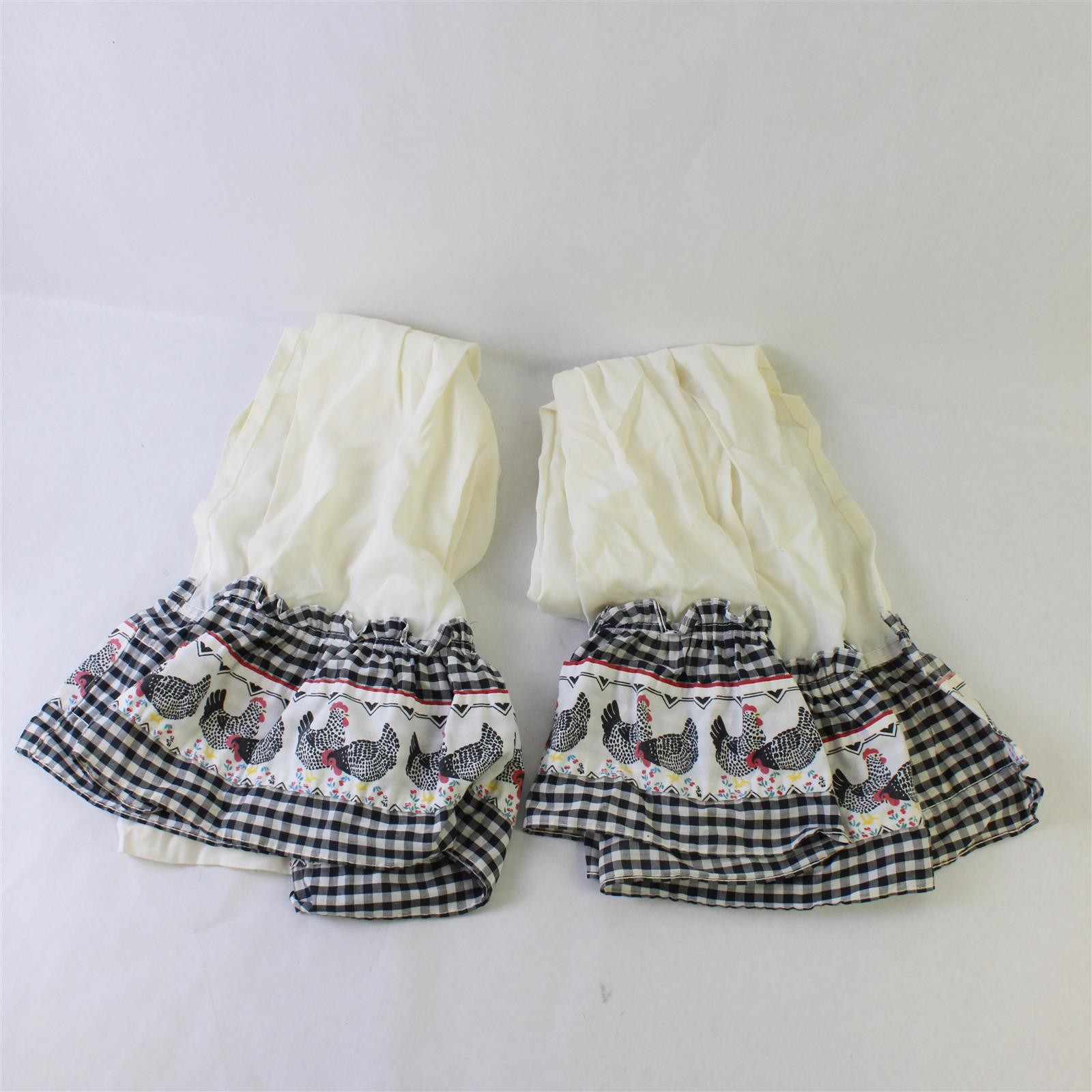 Set of 2 Handmade Retro Chicken Print Kitschy Cafe Curtains 29″ x 35″