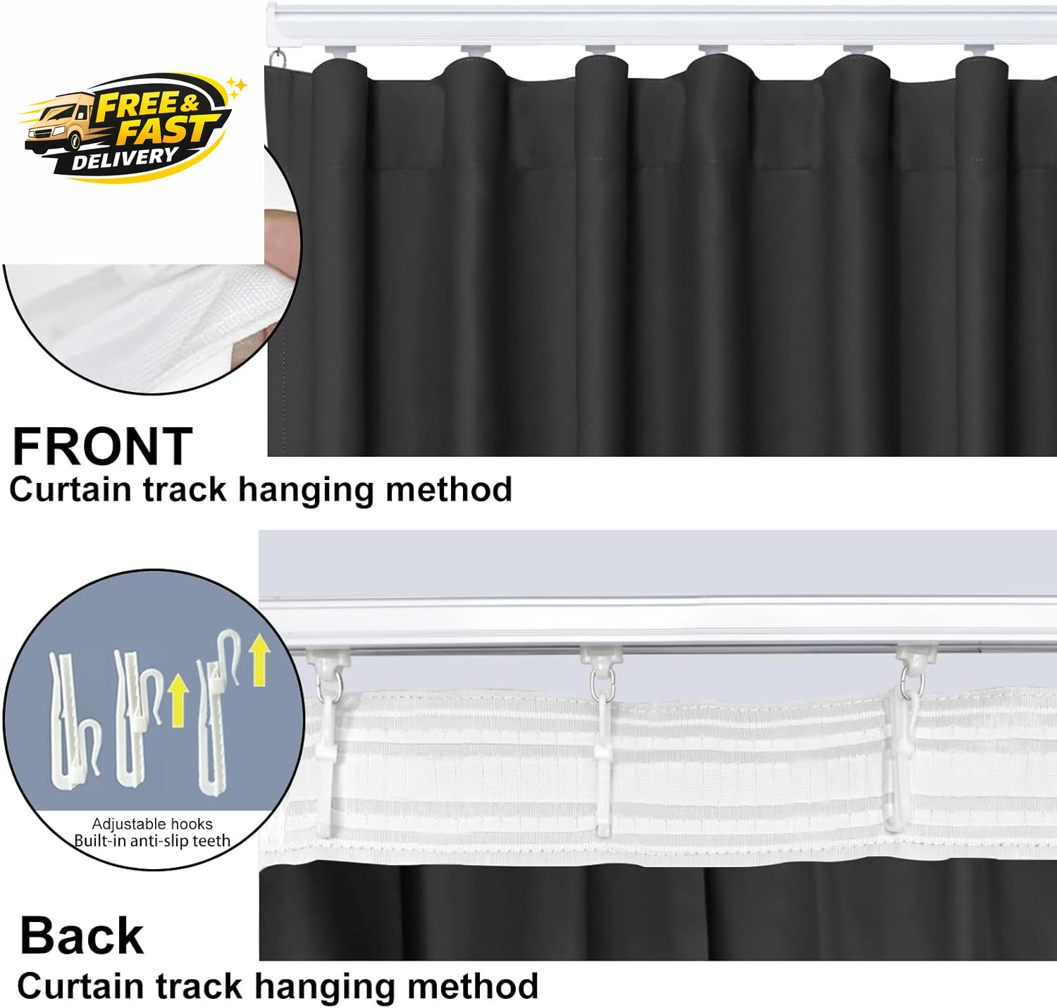 Room Divider Curtains, Blackout Ceiling Track Curtains with Hooks Wall Dividers