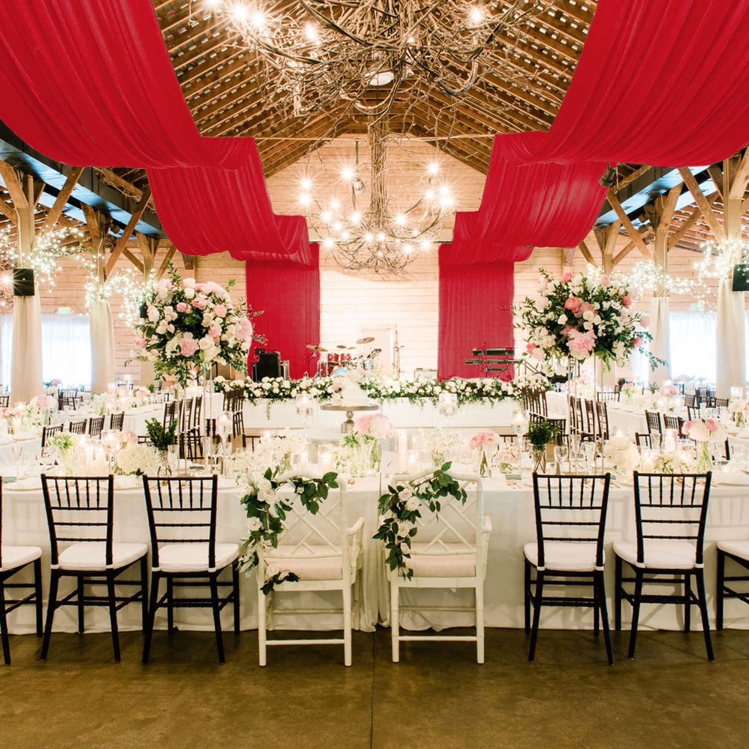 Red Chiffon Ceiling Drapes for Weddings & Parties – 2 Panels 5x20ft