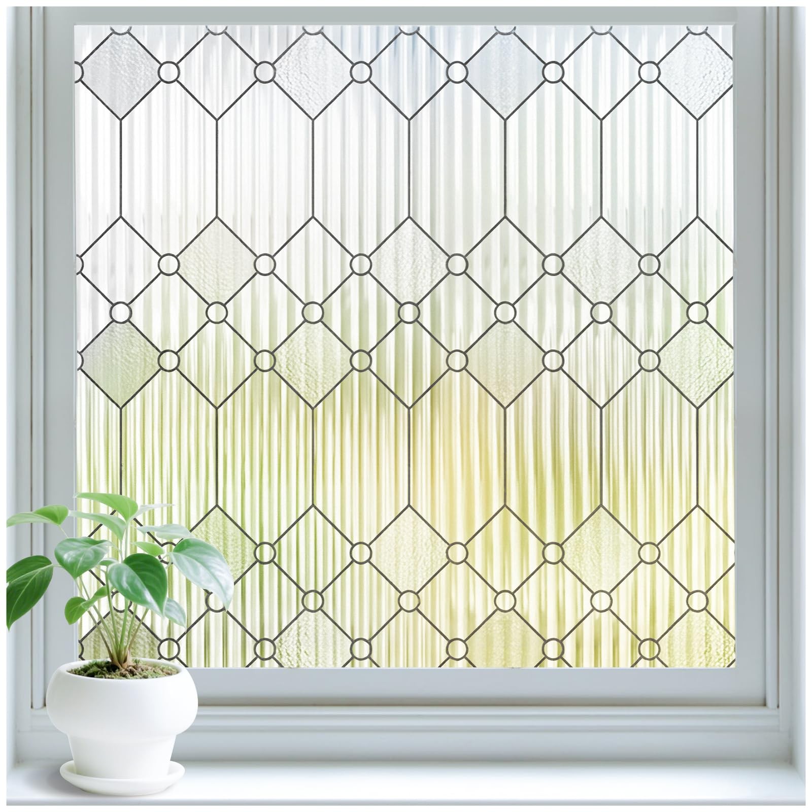 Reeded Glass Window Privacy Film, Frosted Glass Window Film for Bathroom & Fr…