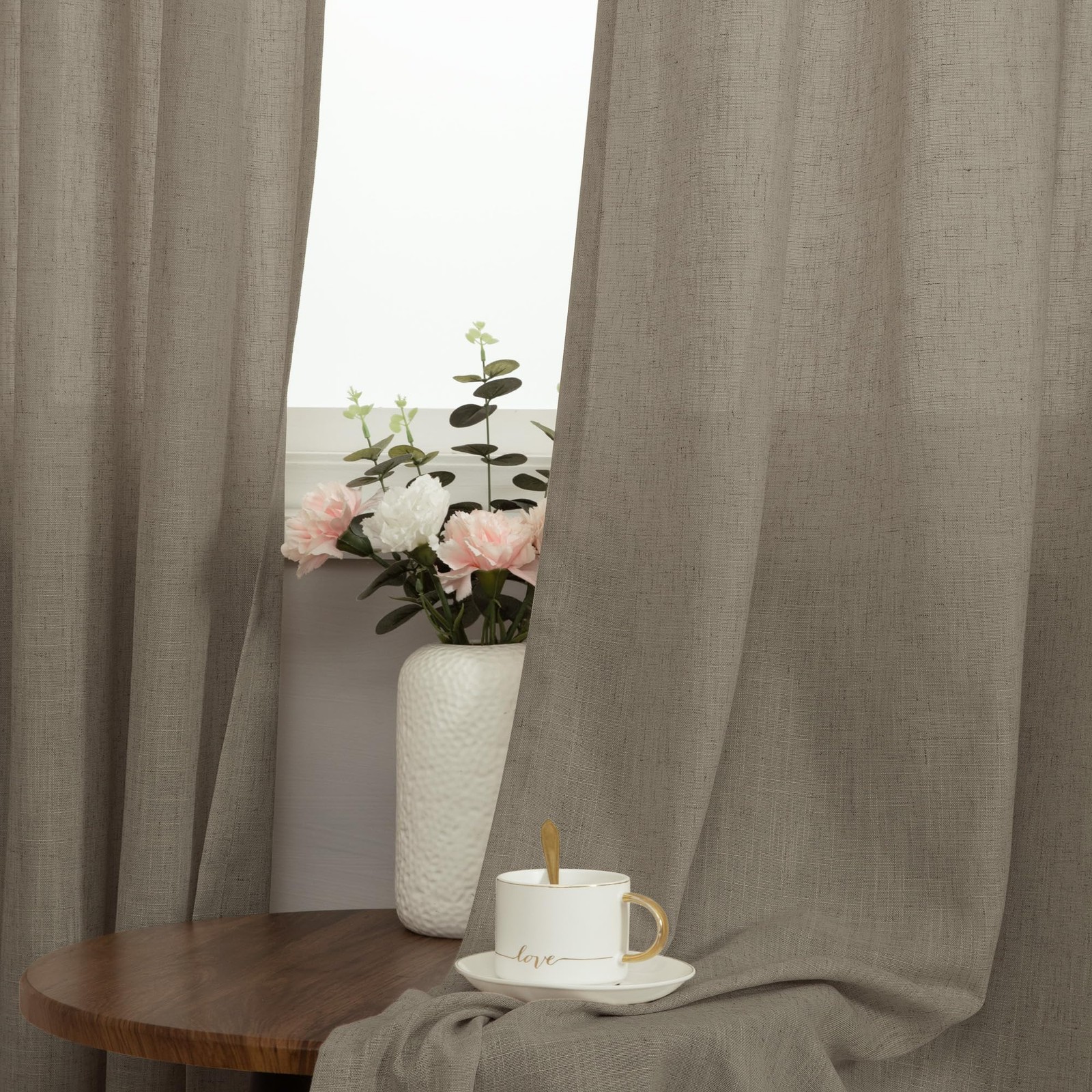 Taupe Grey Linen Curtains 63 Inch Length for Living Room Bedroom 2 Panels Set…