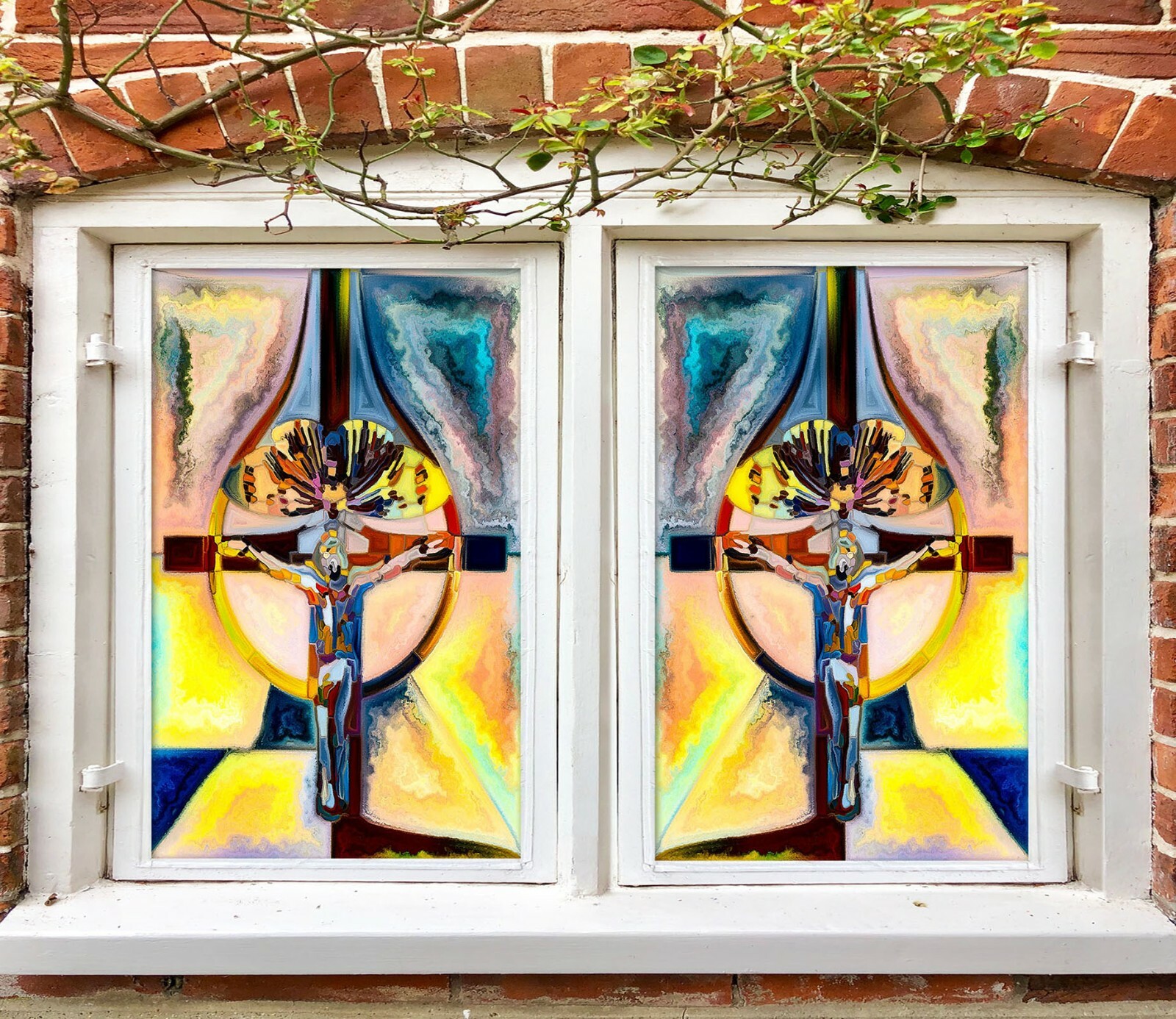 3D Christian Cross ZHU148 Window Film Print Sticker Cling Stained Glass UV Zoe