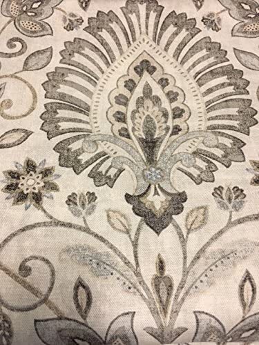 2 – Raymond Waites Curtain Window Panel Damask Grey Taupe Ivory Drapes 42 x 84”