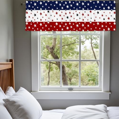 54x18Inch Star Stripe Print Topper Curtains Red Blue White Voile Window