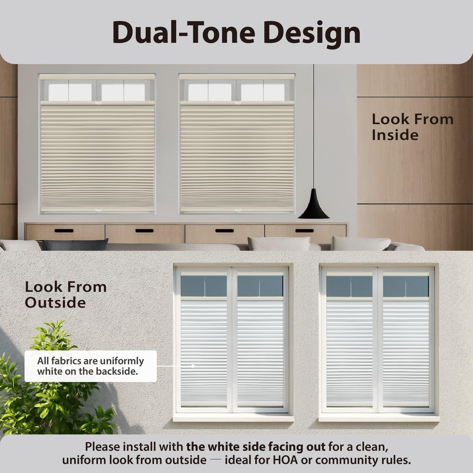 Dez Furnishings Cordless 1.5 Blackout Top Down Bottom Up Cellular Shade 46W X