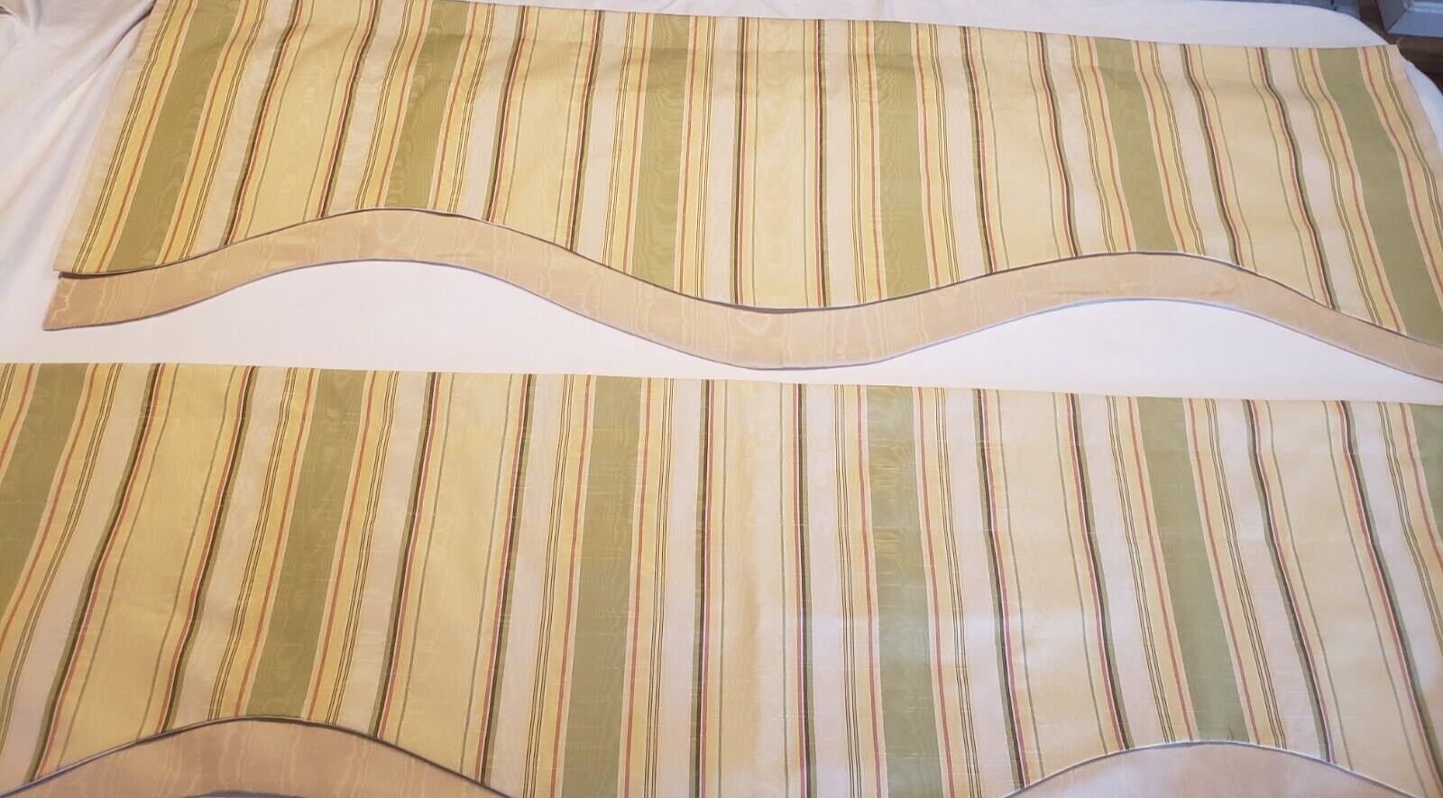 2 COUNTRY CURTAINS Striped Scallop Lined 2 Tier Valances Green Yellow Pink White
