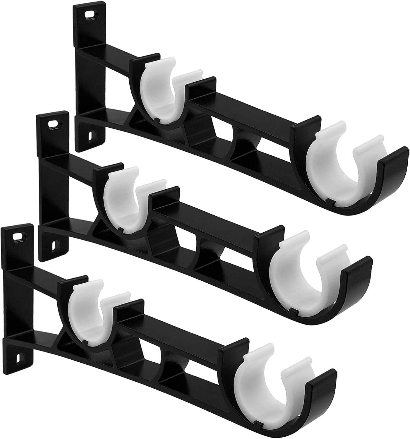3 Pack Double Curtain Rod Bracket, Heavy Duty Curtain Rod Hooks Black Curtain