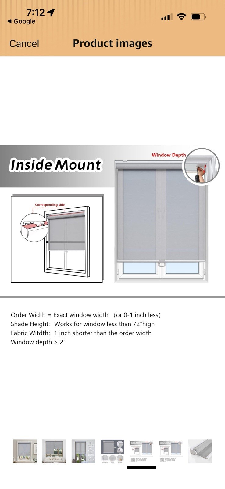 Cordless Roller Shades Light Filtering with 5% Openness 30″ W x 72″ H (Grey)