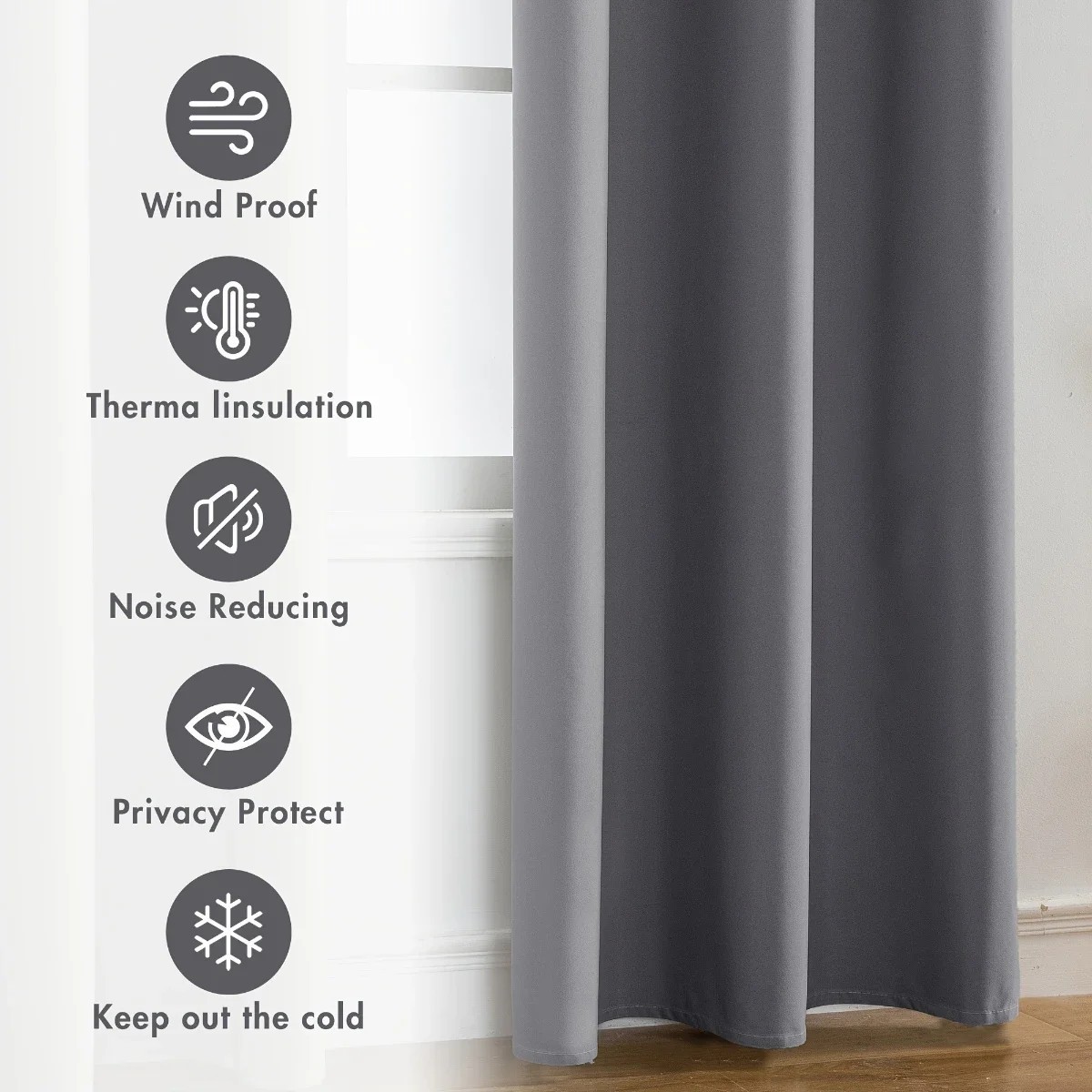 Pair of Blackout Curtains Set Eyelet Ring Top Ready Made Thick Thermal Curtain