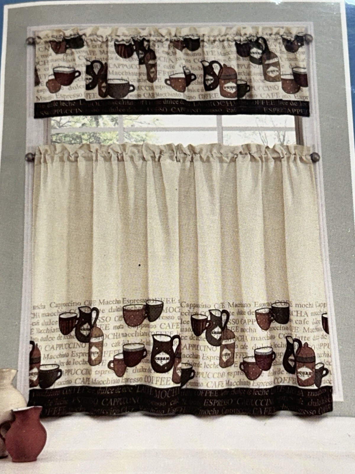 Vintage Coffee Talk Tier and Valance Kitchen Curtain Set New in Package Ellery