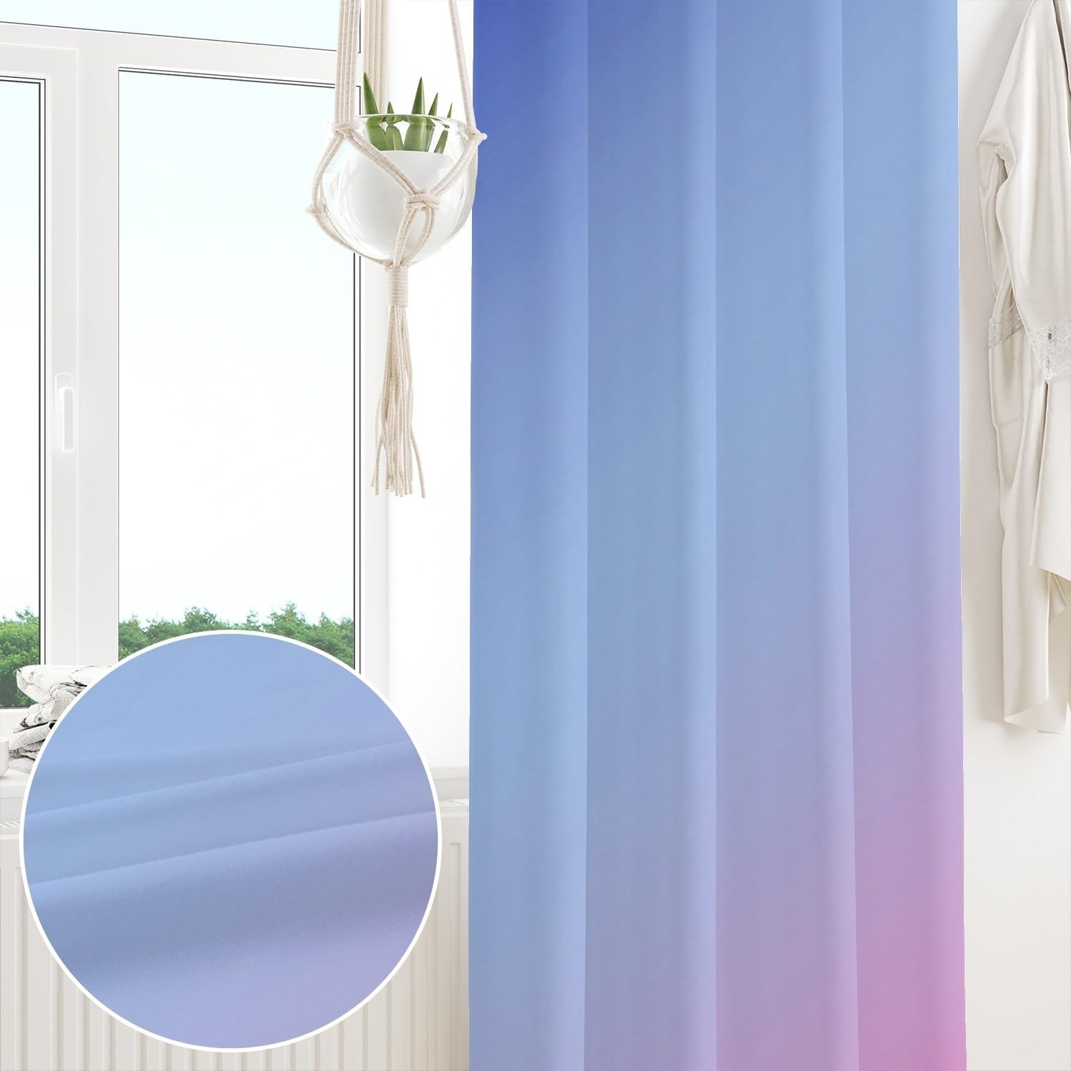 107x160cm Gradient Eyelet Curtain Blue Purple Gradient Rainbow Modern…