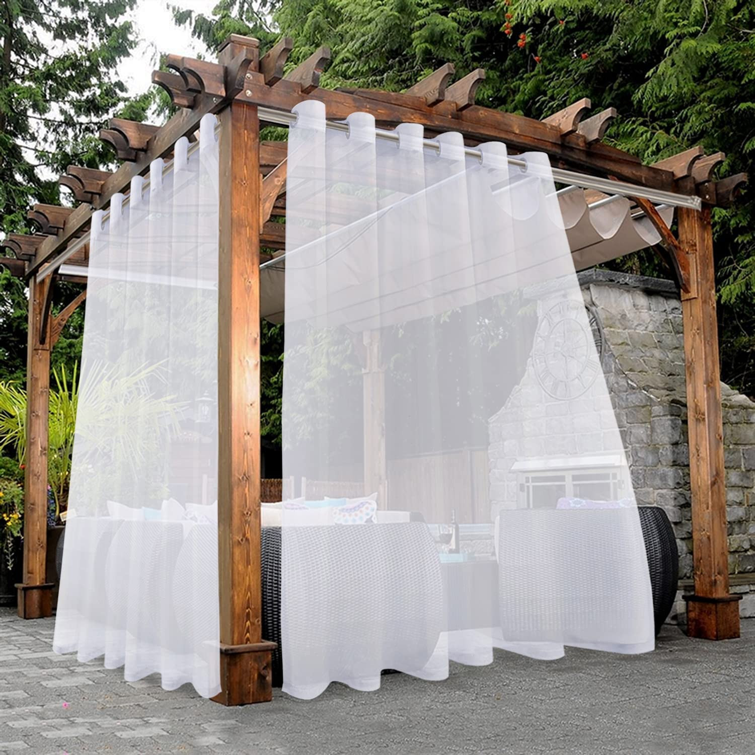 Waterproof White Sheer Curtains for Patio – 2 Panels, 100×120 Inch